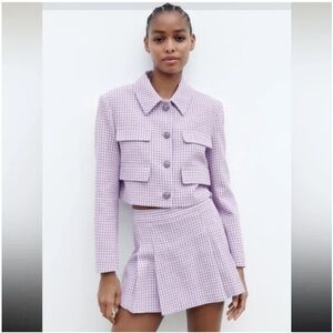 Zara Lavender Checkered Blazer & Skort